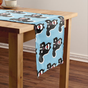 Cute happy skunk cartoon illustration short table runner