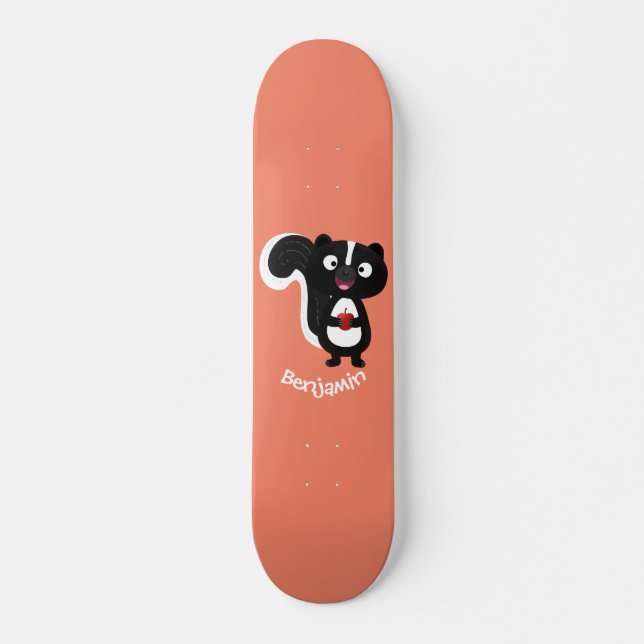 Cute happy skunk cartoon illustration skateboard (Front)