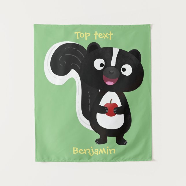 Cute happy skunk cartoon illustration tapestry (Front)