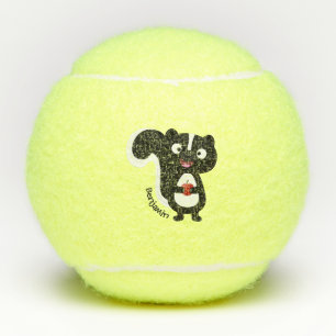 Cute happy skunk cartoon illustration tennis balls