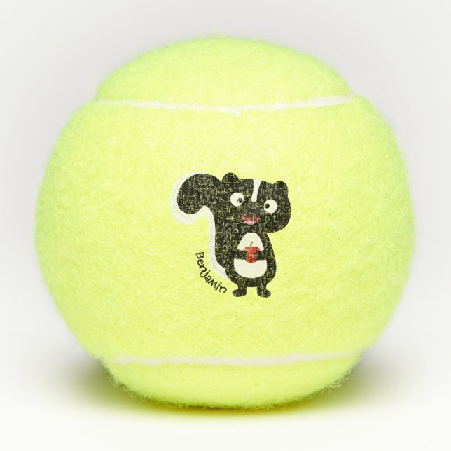 Cute happy skunk cartoon illustration tennis balls (Front)