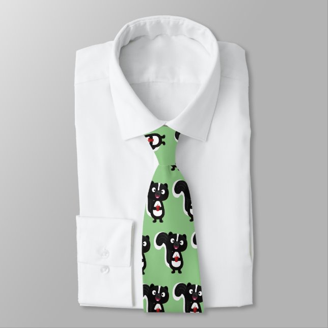Cute happy skunk cartoon illustration tie (Tied)