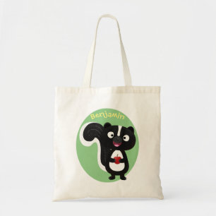 Cute happy skunk cartoon illustration tote bag