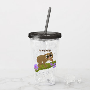Cute happy slow loris on branch cartoon acrylic tumbler