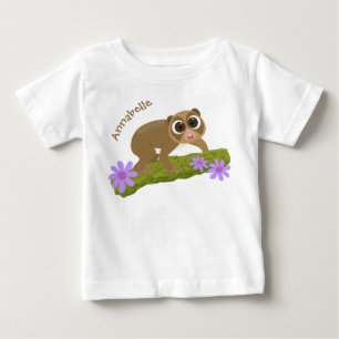 Cute happy slow loris on branch cartoon baby T-Shirt