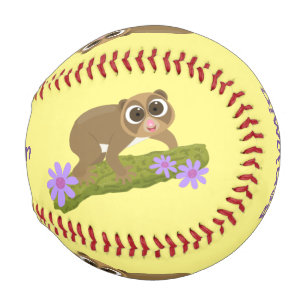 Cute happy slow loris on branch cartoon baseball