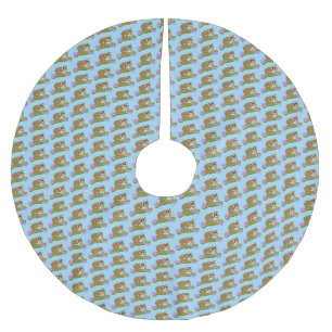Cute happy slow loris on branch cartoon brushed polyester tree skirt