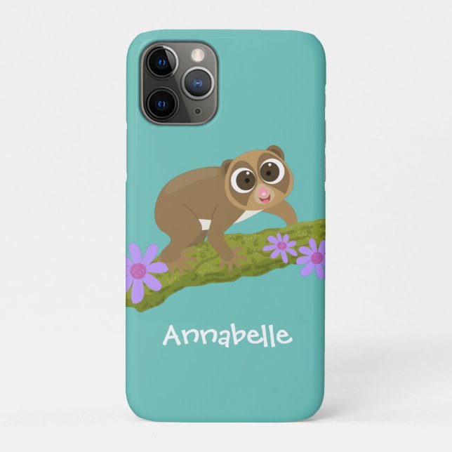 Cute happy slow loris on branch cartoon Case-Mate iPhone case (Back)