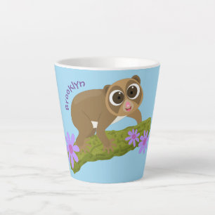Cute happy slow loris on branch cartoon latte mug