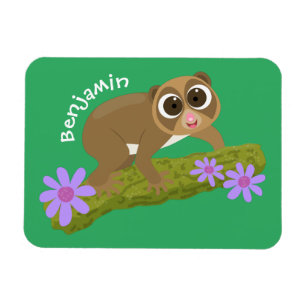 Cute happy slow loris on branch cartoon magnet