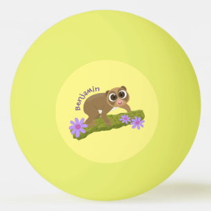 Cute happy slow loris on branch cartoon ping pong ball