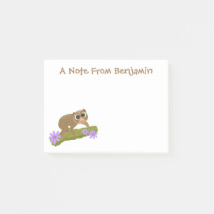 Cute happy slow loris on branch cartoon post-it notes