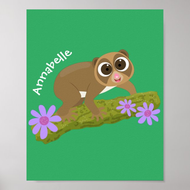 Cute happy slow loris on branch cartoon poster (Front)