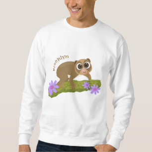 Cute happy slow loris on branch cartoon sweatshirt