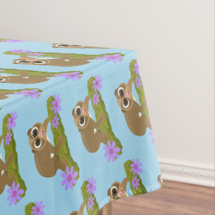 Cute happy slow loris on branch cartoon tablecloth