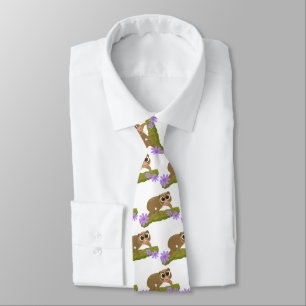 Cute happy slow loris on branch cartoon tie