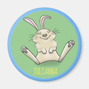 Cute happy smiling bunny rabbit cartoon magnet