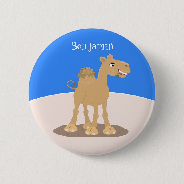 Cute happy smiling camel cartoon illustration 6 cm round badge (Front)