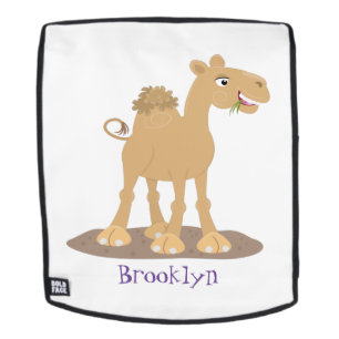 Cute happy smiling camel cartoon illustration backpack