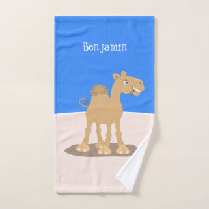Cute happy smiling camel cartoon illustration bath towel set