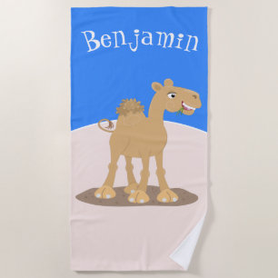 Cute happy smiling camel cartoon illustration beach towel