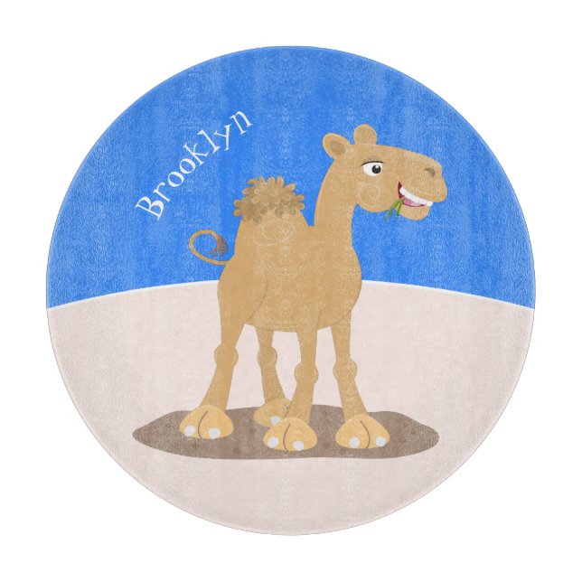 Cute happy smiling camel cartoon illustration cutting board (Front)