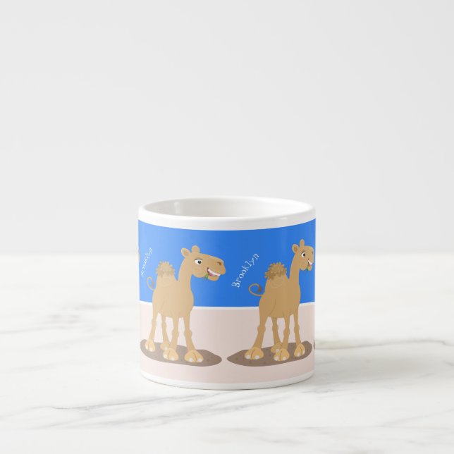 Cute happy smiling camel cartoon illustration espresso cup (Front)