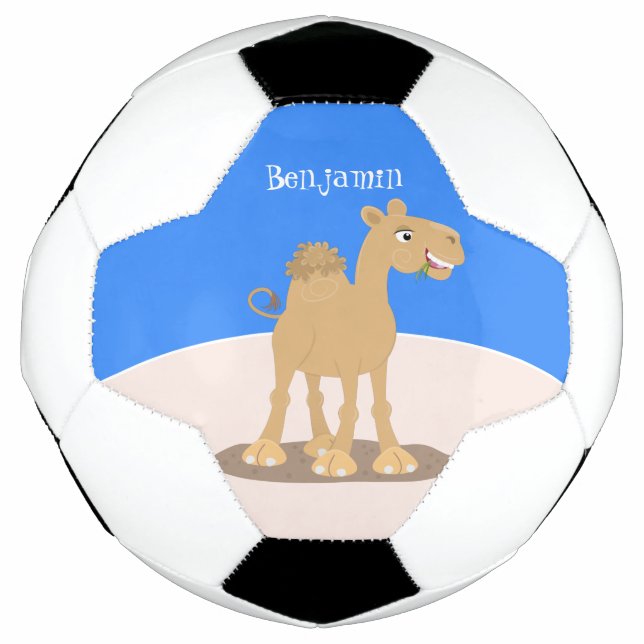 Cute happy smiling camel cartoon illustration football (Front)