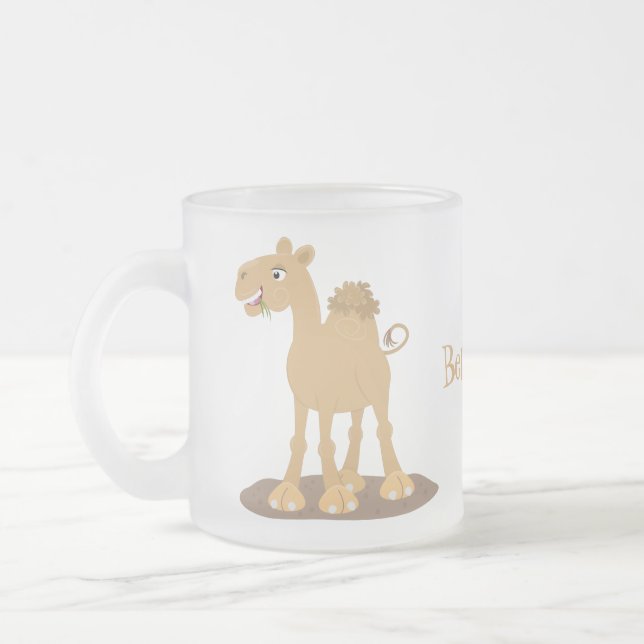 Cute happy smiling camel cartoon illustration frosted glass coffee mug (Left)