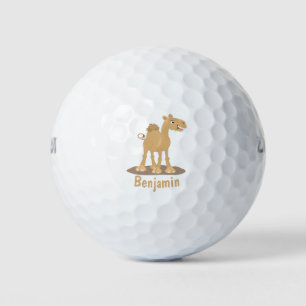 Cute happy smiling camel cartoon illustration golf balls