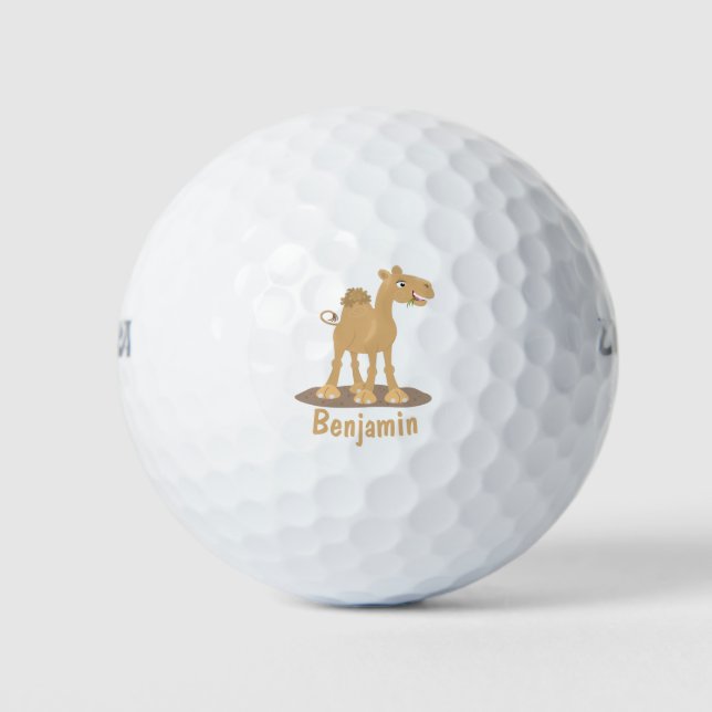 Cute happy smiling camel cartoon illustration golf balls (Front)