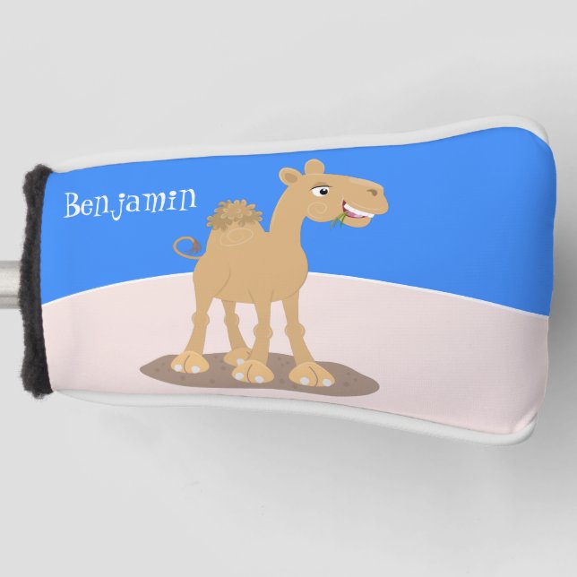 Cute happy smiling camel cartoon illustration golf head cover (Front)