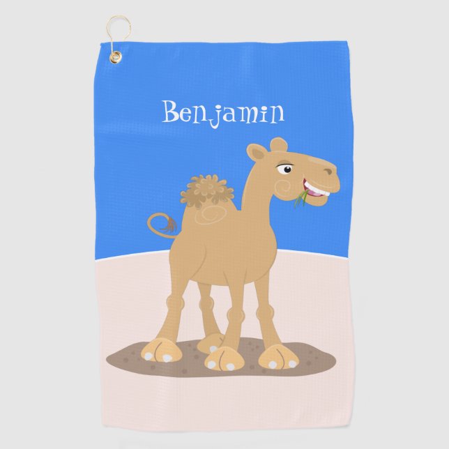 Cute happy smiling camel cartoon illustration golf towel (Front)