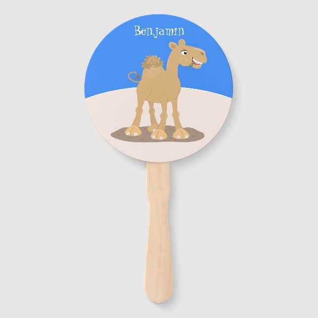 Cute happy smiling camel cartoon illustration hand fan (Front)