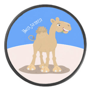 Cute happy smiling camel cartoon illustration hockey puck