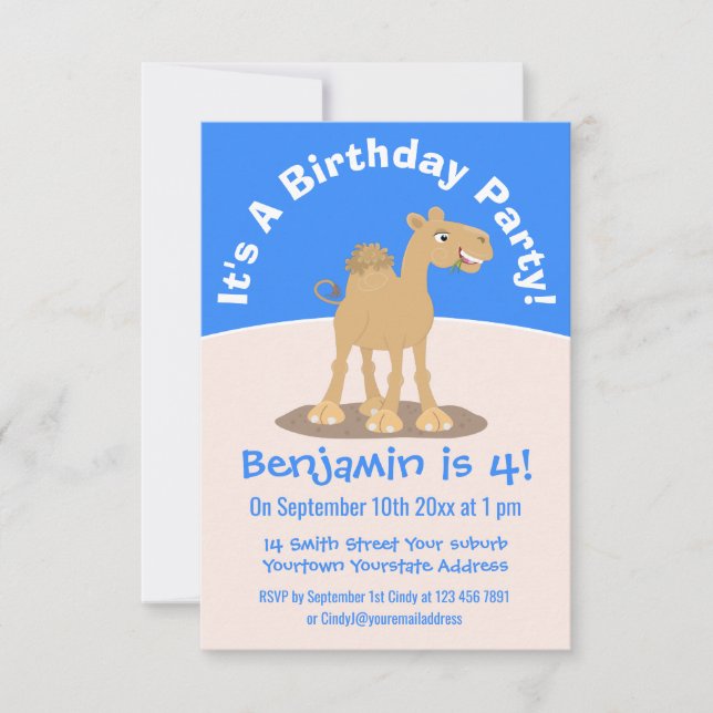 Cute happy smiling camel cartoon illustration invitation (Front)