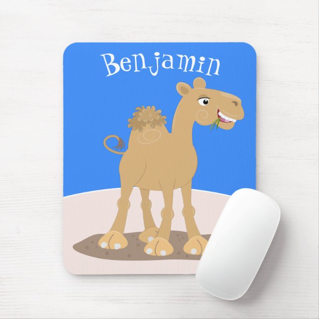 Cute happy smiling camel cartoon illustration mouse mat (With Mouse)