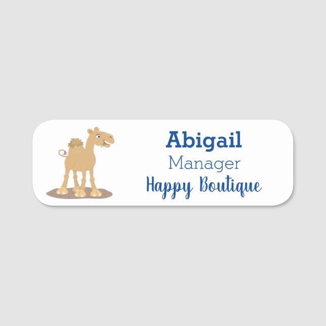 Cute happy smiling camel cartoon illustration name tag (Front)