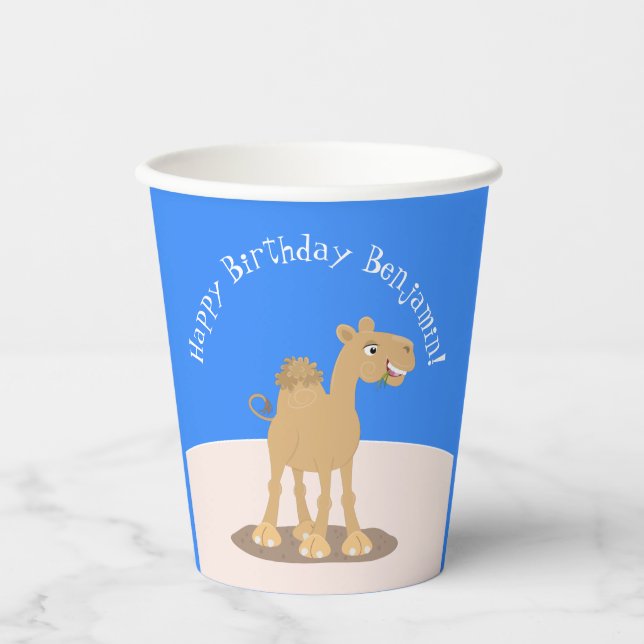 Cute happy smiling camel cartoon illustration paper cups (Front)
