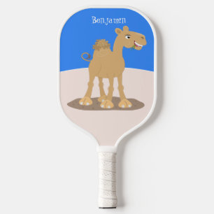 Cute happy smiling camel cartoon illustration pickleball paddle