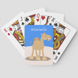 Cute happy smiling camel cartoon illustration playing cards