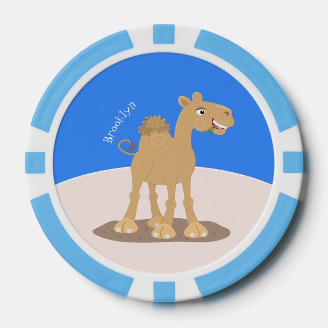 Cute happy smiling camel cartoon illustration poker chips (Front)