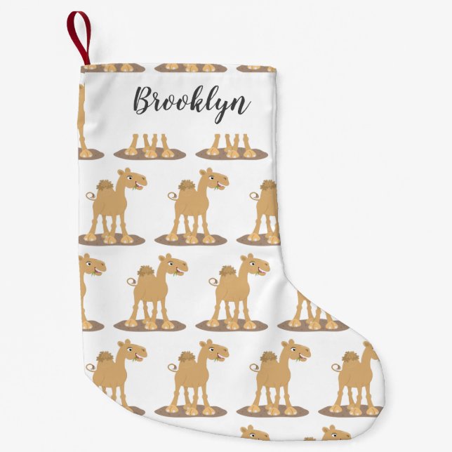 Cute happy smiling camel cartoon illustration small christmas stocking (Front)