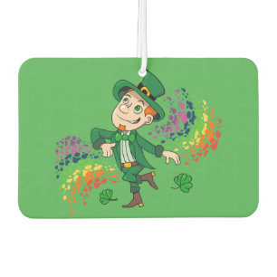 Cute happy smiling dancing leprechaun, a rainbow  car air freshener