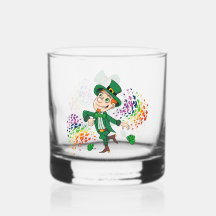 Cute happy smiling dancing leprechaun, a rainbow