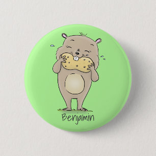 Cute happy smiling hamster with peanut cartoon 6 cm round badge