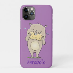 Cute happy smiling hamster with peanut cartoon iPhone 11 pro case