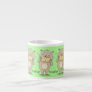 Cute happy smiling hamster with peanut cartoon espresso cup