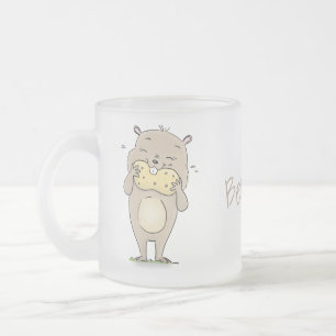 Cute happy smiling hamster with peanut cartoon frosted glass coffee mug