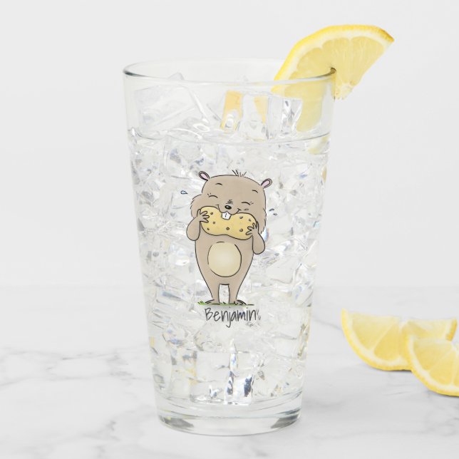 Cute happy smiling hamster with peanut cartoon glass (Back Ice)
